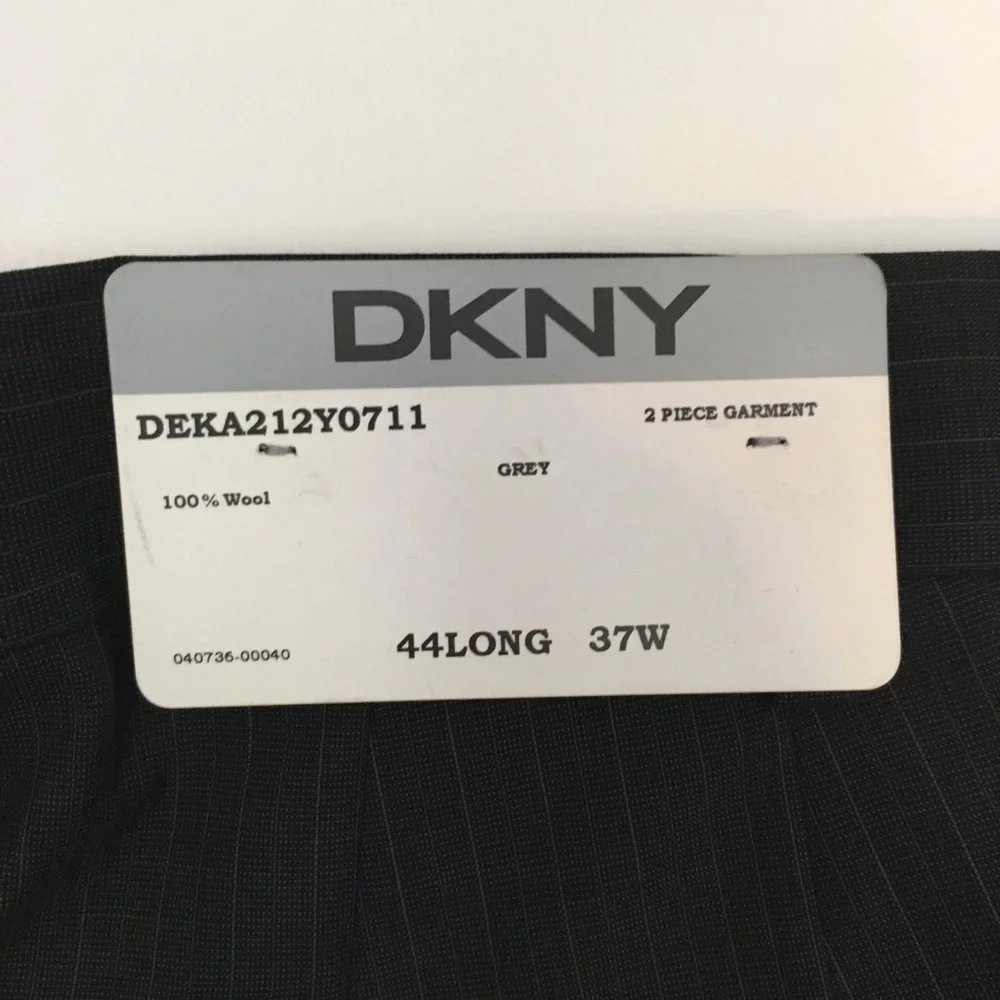 Dkny 44L mens suit gray blue tan stripes slim fit 100% wool 2 piece new ea0104